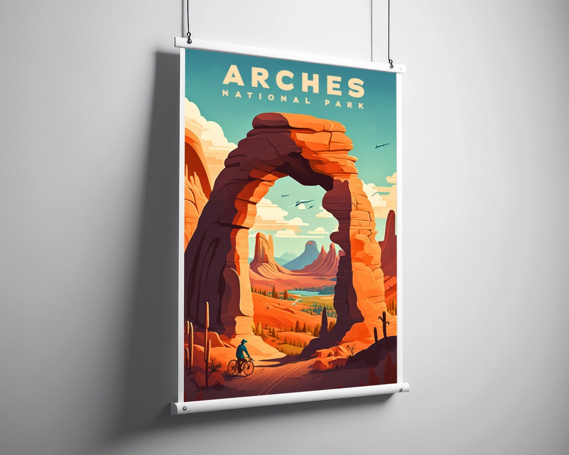 Arches National Park Delicate Arch Desert Cyclist Travel Poster - Image 2