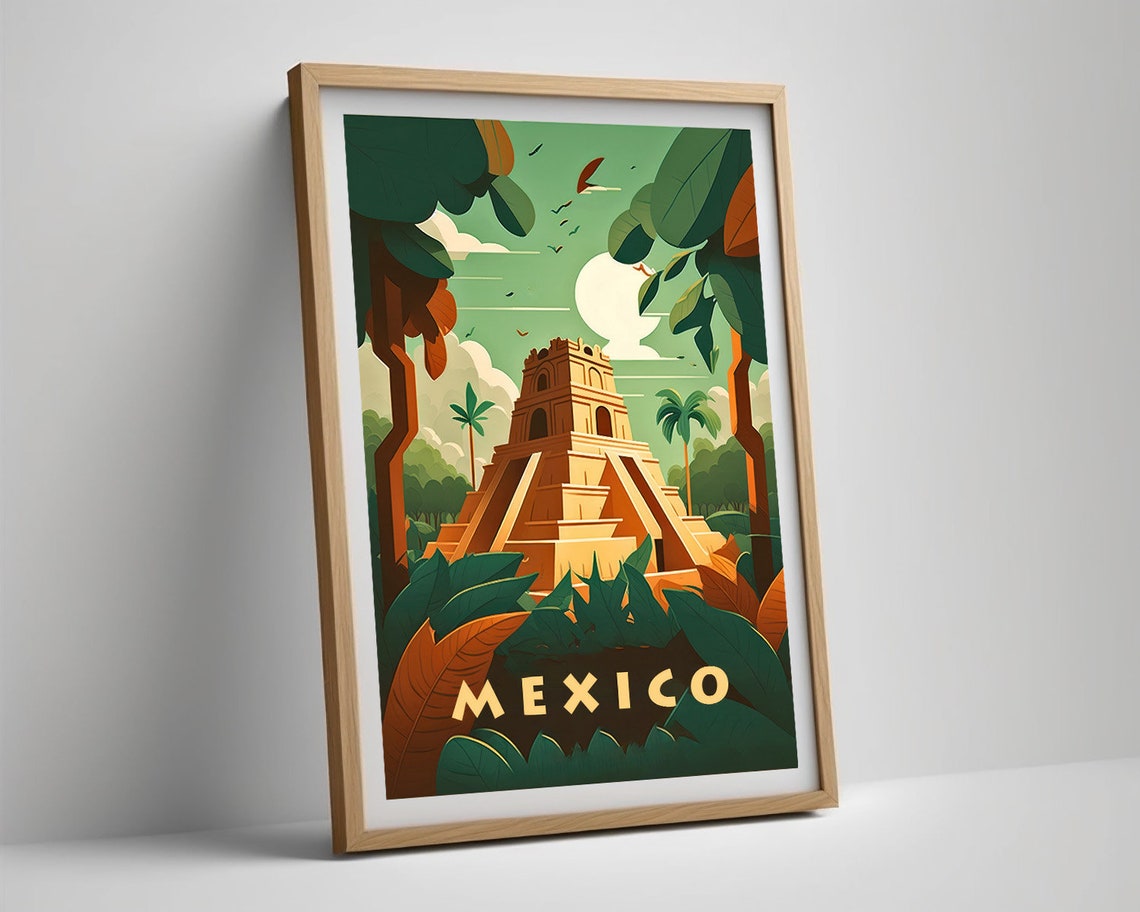 Mexico Ancient Mayan Temple Jungle Pyramid Vintage Travel Poster - Image 5