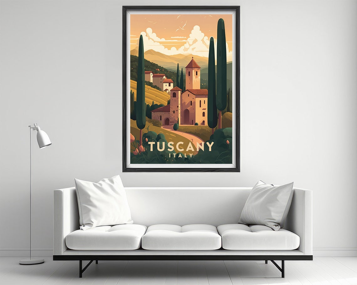 Tuscany Italy Vintage Travel Poster Cypress Hills Church Scene - Image 2
