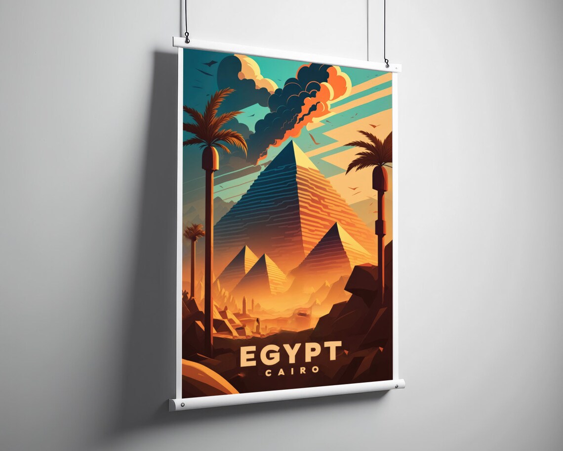 Egypt Cairo Pyramids Vintage Travel Poster Desert Sunset Art - Image 3