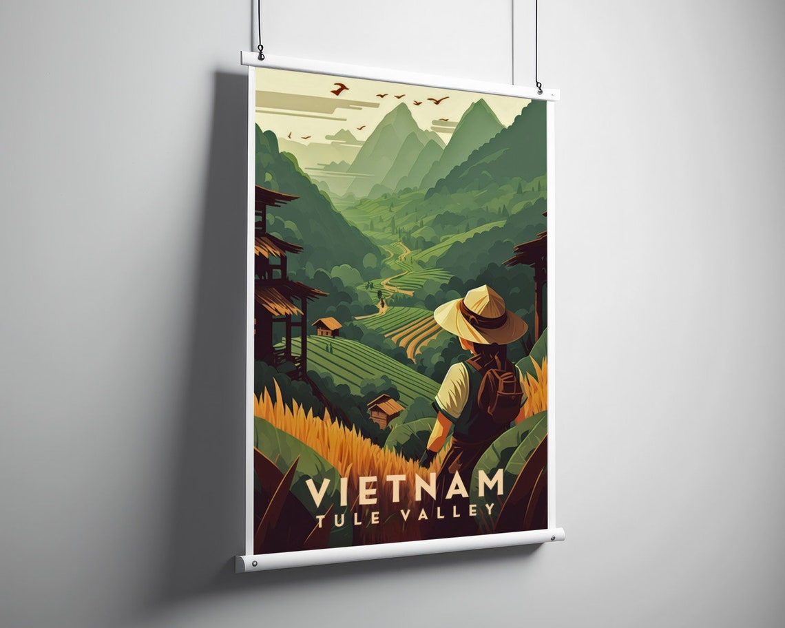 Vietnam Tule Valley Travel Poster Vietnam Tule Valley Wall Art Print Vietnam Tule Valley Painting Illustration Vietnam Watercolor - Image 3