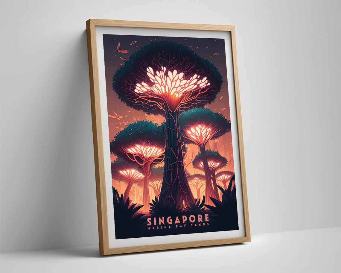 Singapore Supertrees Vintage Travel Poster Glowing Garden Night - Image 5