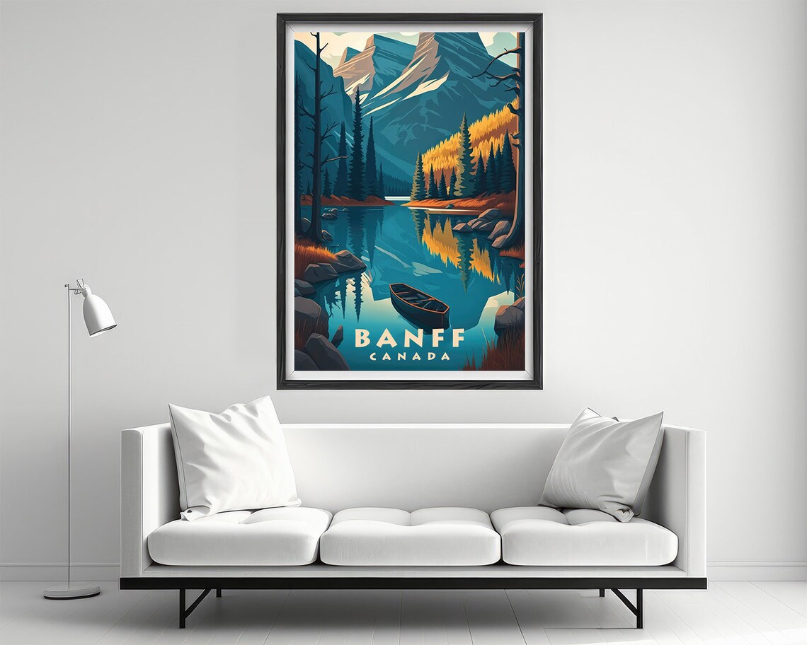 Banff Canada Alpine Lake Canoe Vintage Travel Poster Rockies - Image 2