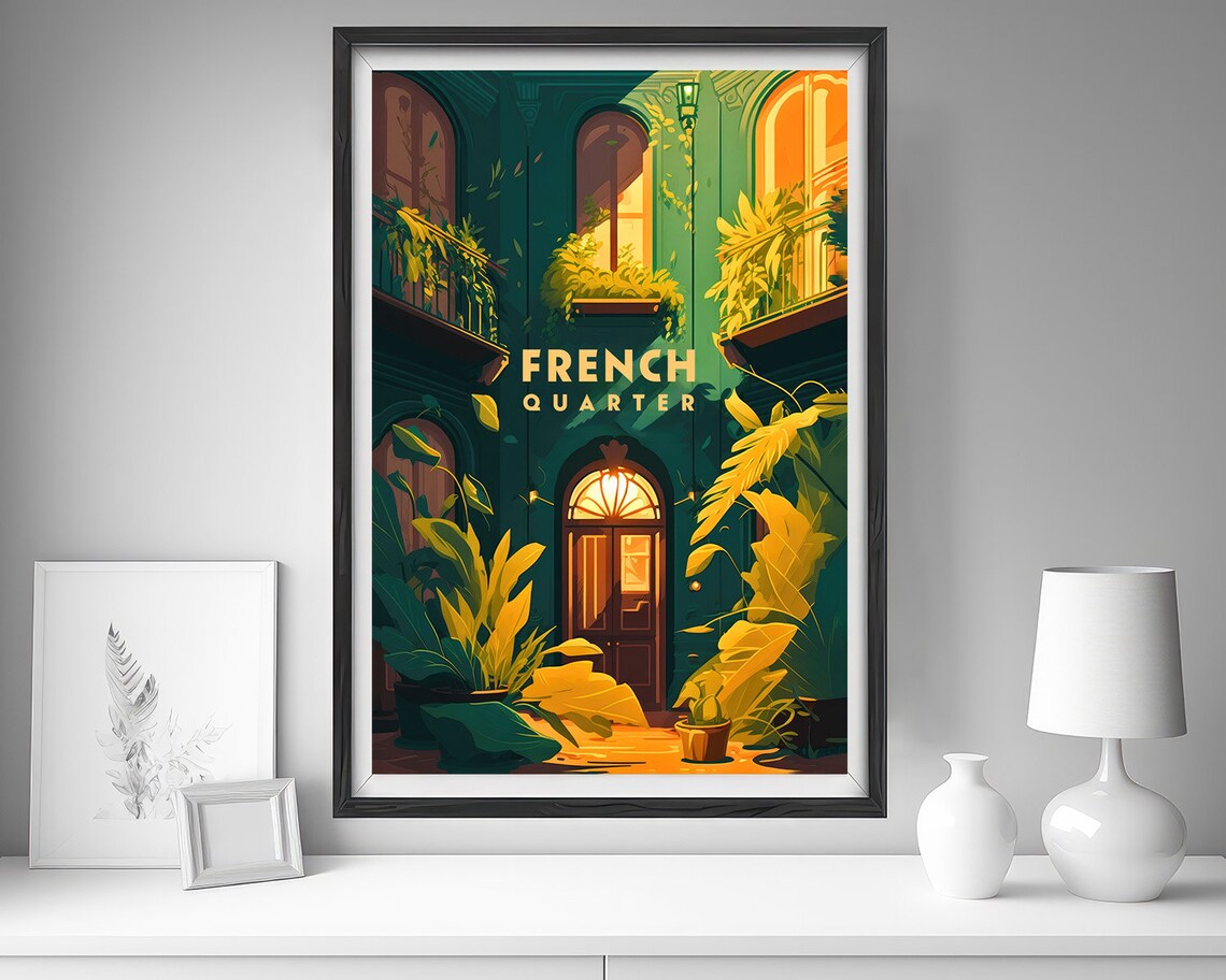 French Quarter New Orleans Balcony Courtyard Retro Travel Poster - Image 4