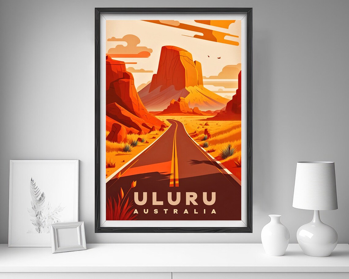 Uluru Australia Vintage Travel Poster Desert Road Red Rock Art - Image 4