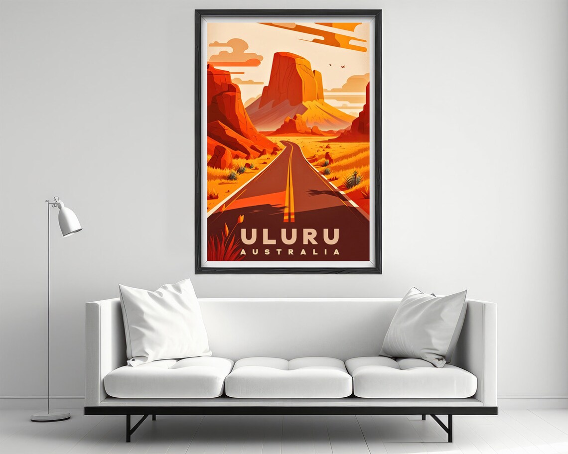 Uluru Australia Vintage Travel Poster Desert Road Red Rock Art - Image 2