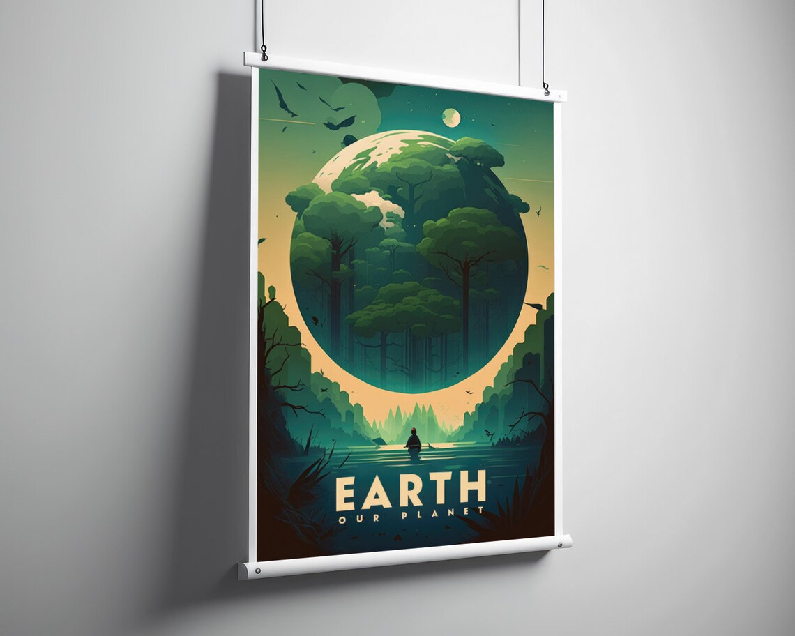 Earth Our Planet Giant Globe Forest Kayak Vintage Style Poster - Image 3