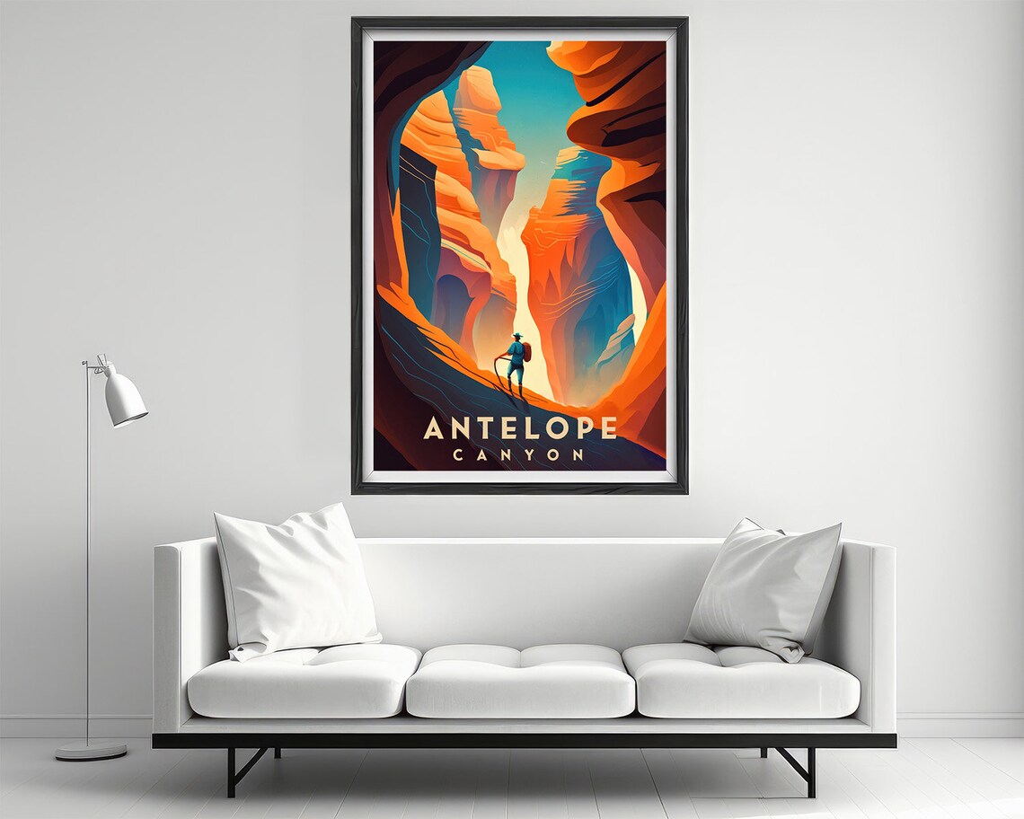 Antelope Canyon Arizona Vintage Travel Poster Desert Hiker Art - Image 2