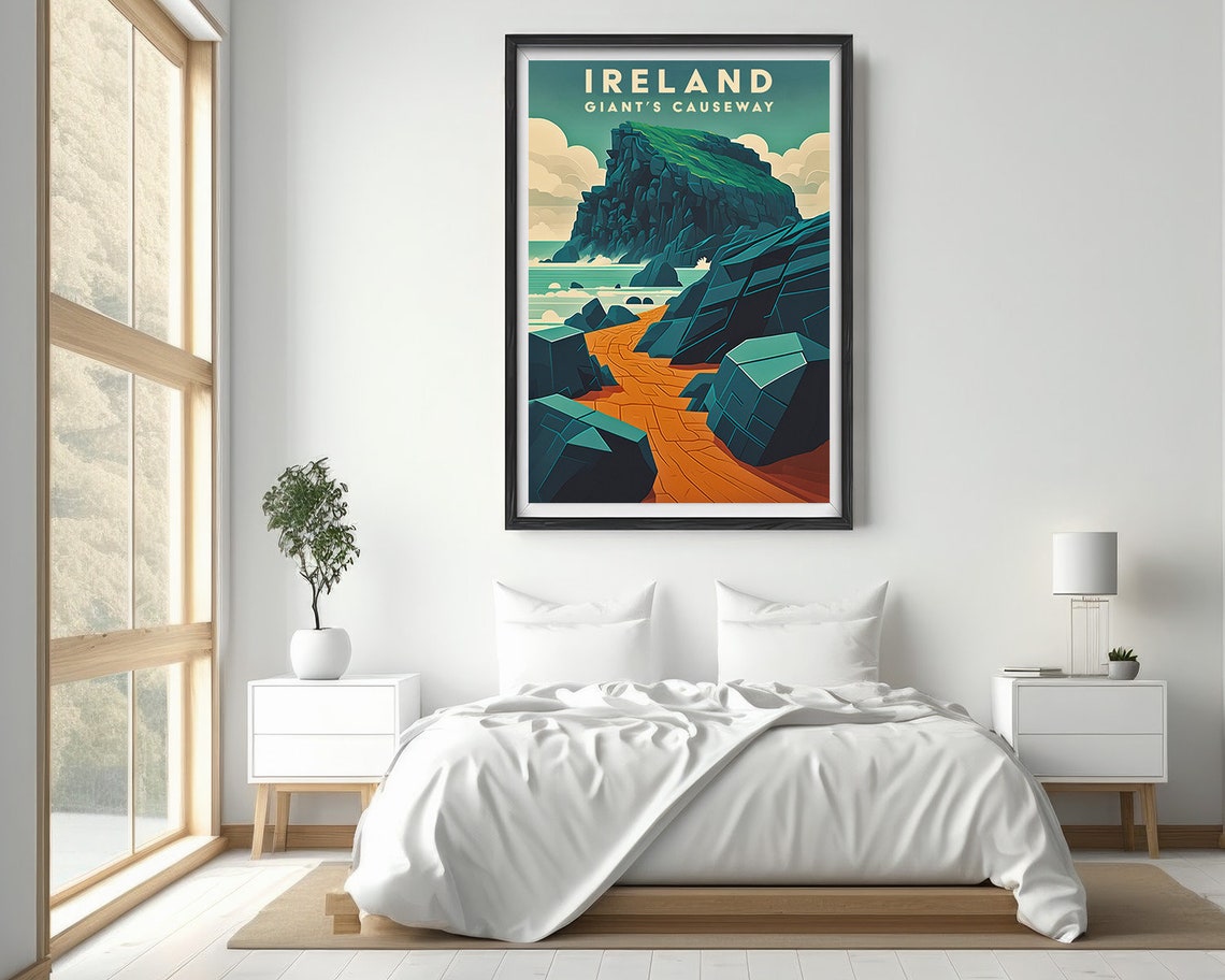 Ireland Giants Causeway Hexagonal Basalt Path Sunset Travel Poster - Image 2