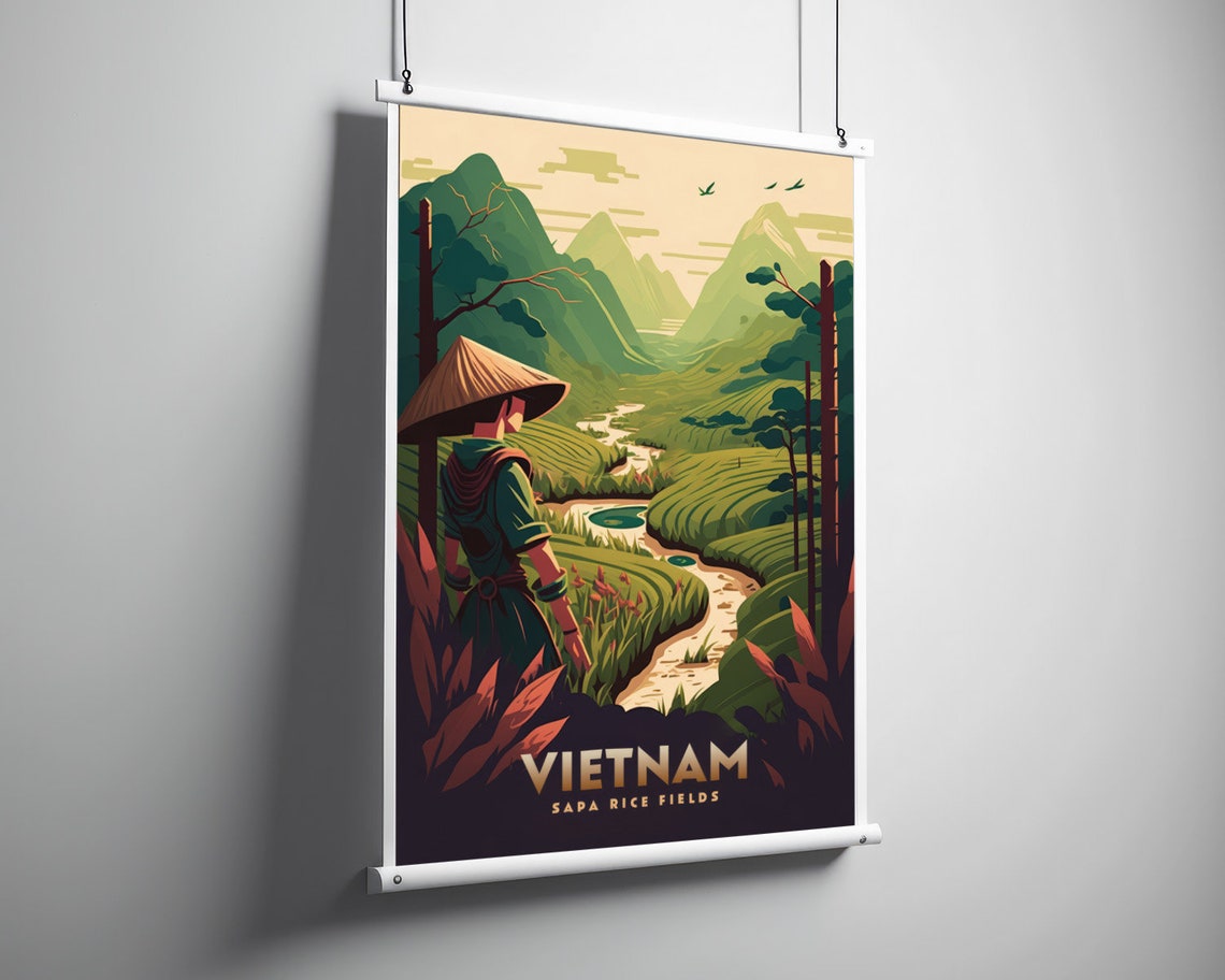 Vietnam Sapa Rice Fields Conical Hat Farmer Terrace Travel Poster - Image 3