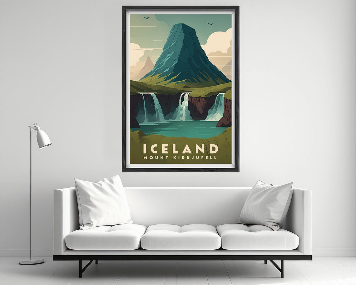 Iceland Mount Kirkjufell Travel Poster Iceland Mount Kirkjufell Wall Art Print Iceland Painting Illustration Iceland Watercolor - Image 2