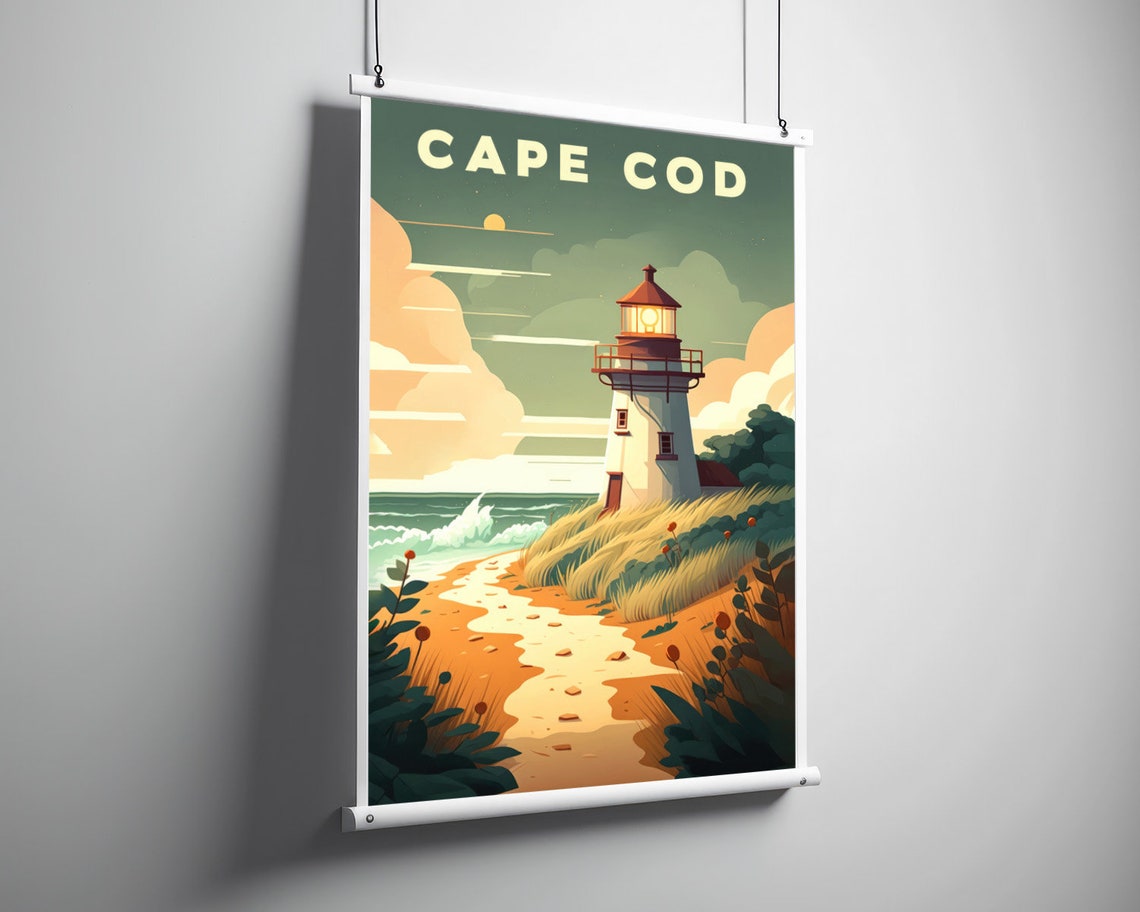 Cape Cod Lighthouse Ocean Dunes Beach Sunset Vintage Travel Poster - Image 3