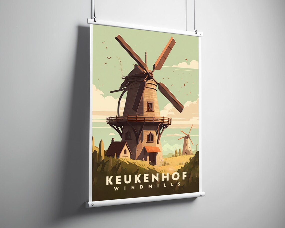 Keukenhof Windmills Netherlands Dutch Vintage Travel Poster Scene - Image 3