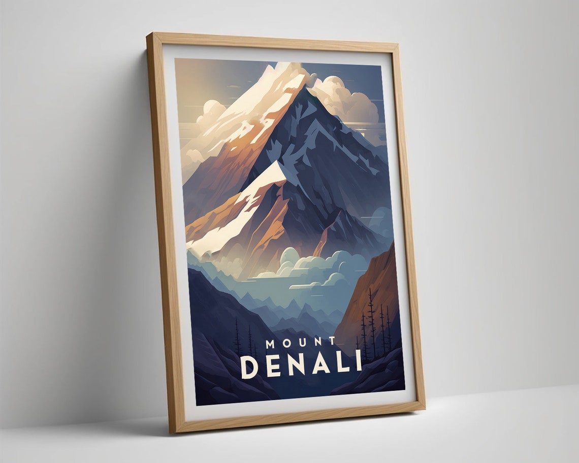 Mount Denali Alaska Snow Capped Peak Sunrise Vintage Travel Poster - Image 5