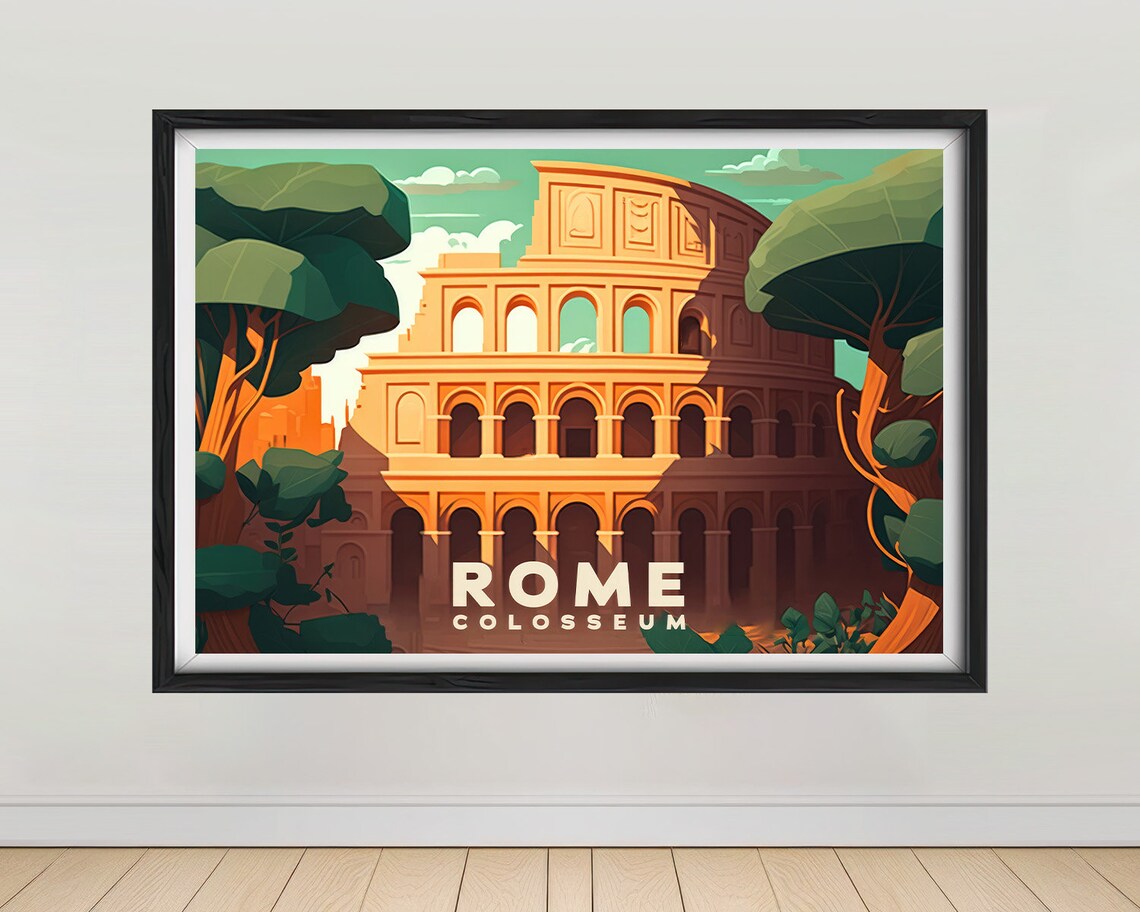 Rome Italy Colosseum Ancient Ruins Vintage Travel Style Poster