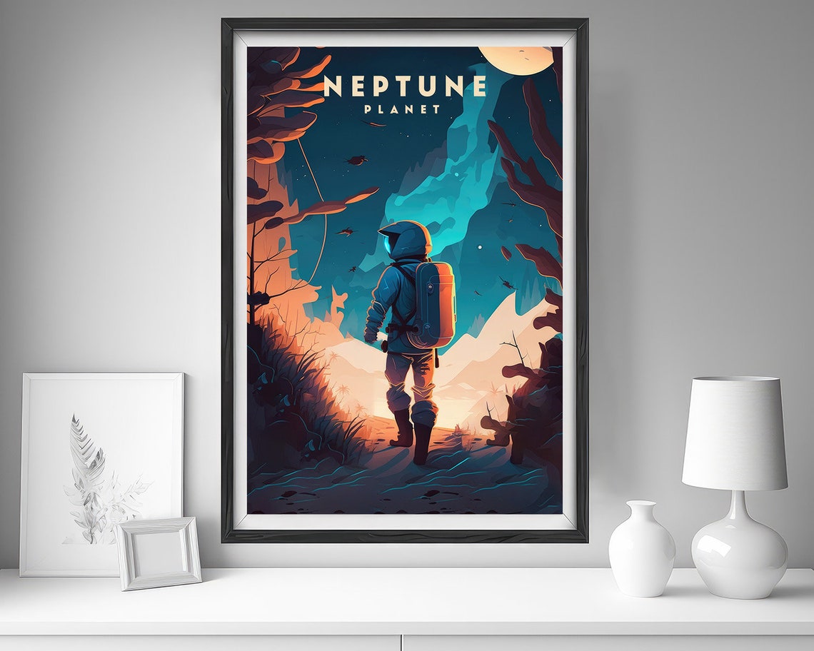 Neptune Planet Retro Travel Poster Astronaut Cosmic Adventure - Image 4