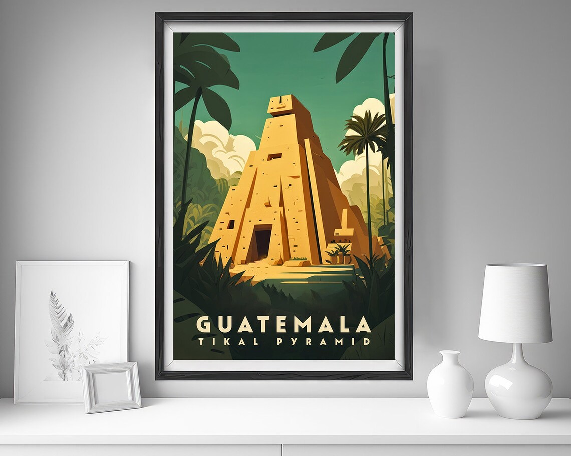 Guatemala Tikal Pyramid Mayan Jungle Ruins Retro Travel Poster - Image 4