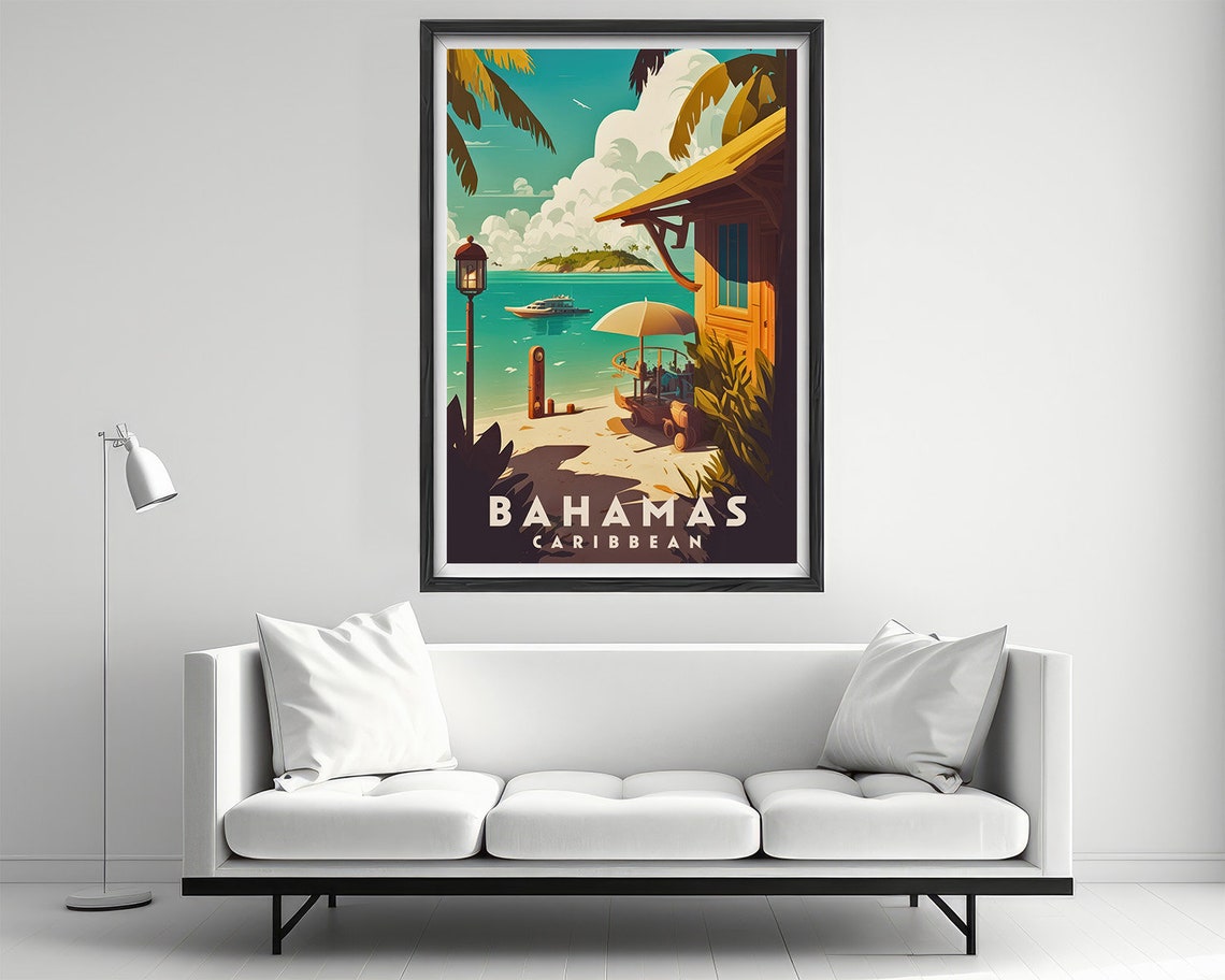 Bahamas Caribbean Travel Poster Bahamas Wall Art Print Bahamas Caribbean Painting Illustration Caribbean Watercolor Home Decor - Image 2