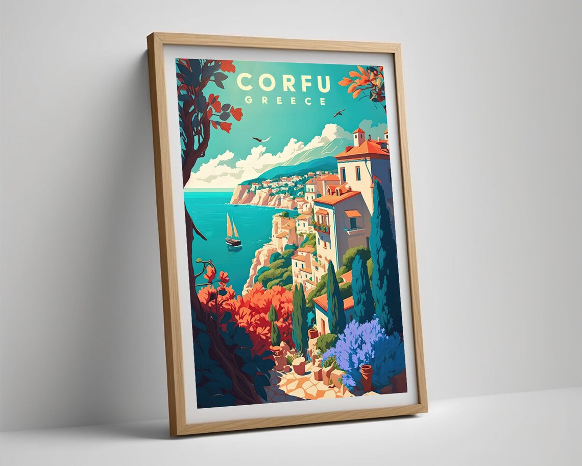 Corfu Greece Seaside Cliff Village Coastline Vintage Travel Poster - Image 5