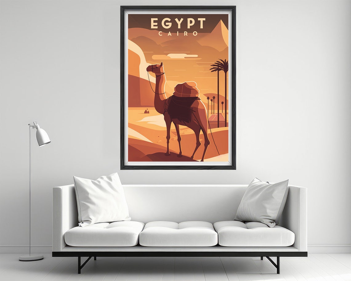 Egypt Cairo Camel Desert Pyramids Vintage Travel Poster Sunset - Image 2