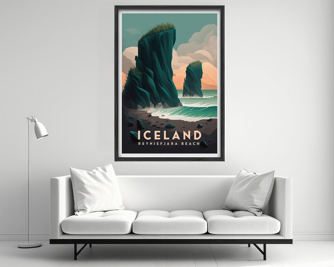 Iceland Reynisfjara Beach Travel Poster, Watercolor - Image 2