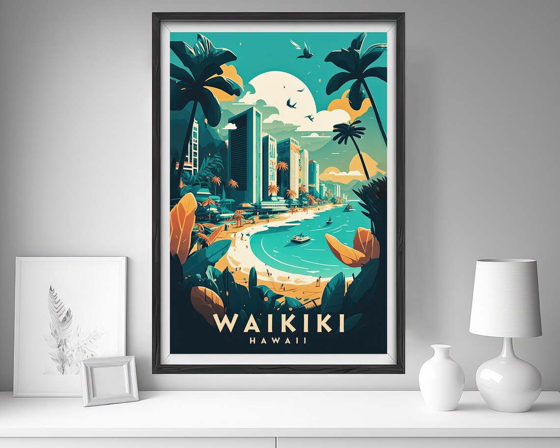Waikiki Hawaii Travel Poster, Watercolor Illustration - Image 4