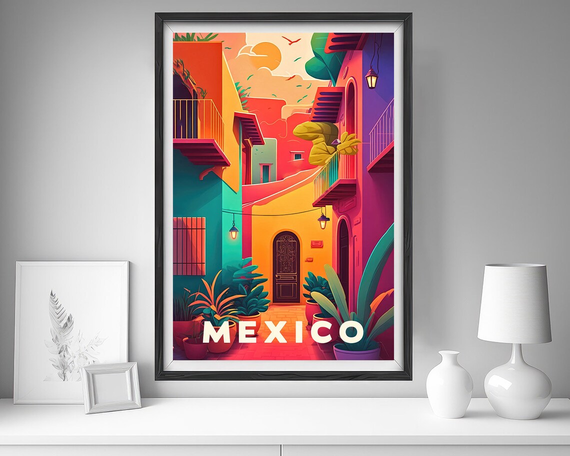 Mexico Alley Sunset Vintage Travel Poster Balcony Street Scene - Image 4
