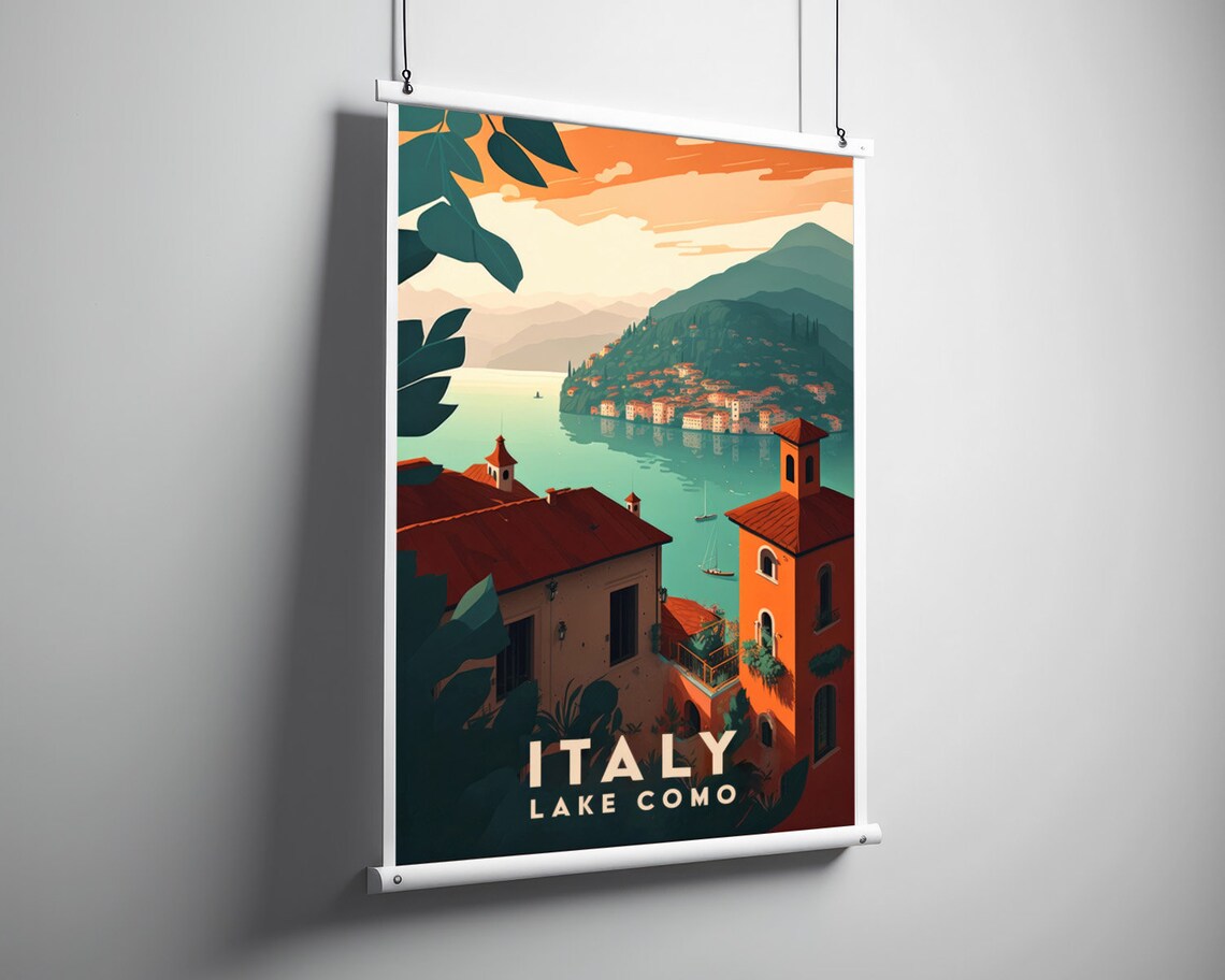 Lake Como Italy Watercolor Travel Poster, Lake View - Image 3