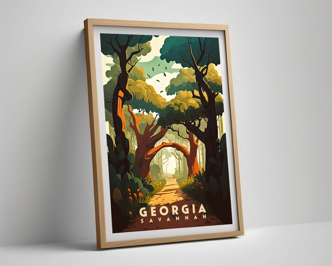 Savannah Georgia Spanish Moss Oak Trees Path Retro Travel Poster - Image 5