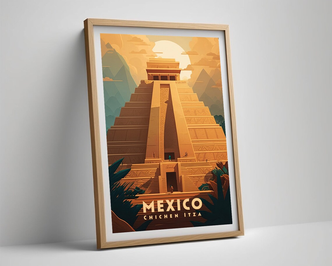Chichen Itza Mexico Travel Poster, Mexico Pyramid Print - Image 5
