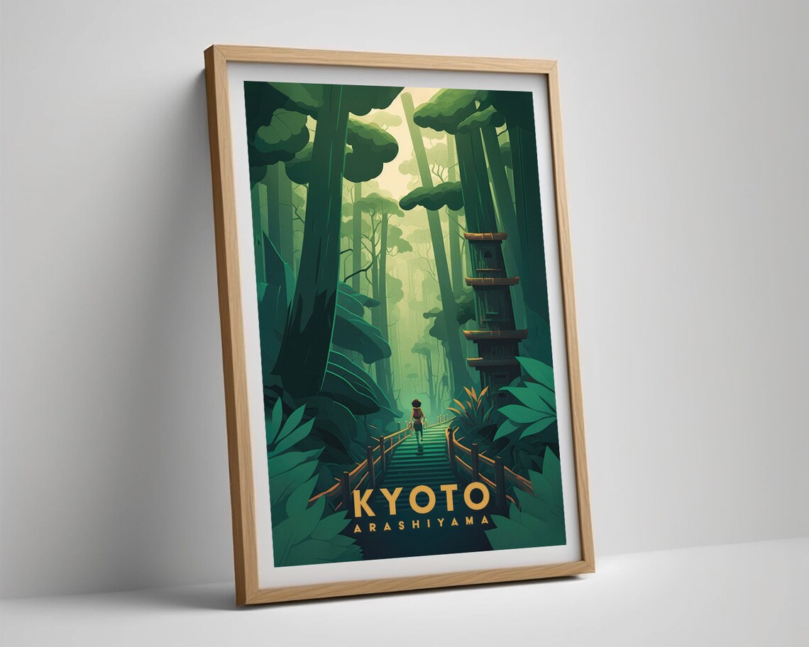 Kyoto Arashiyama Bamboo Forest Stairs Retro Japan Travel Poster - Image 4