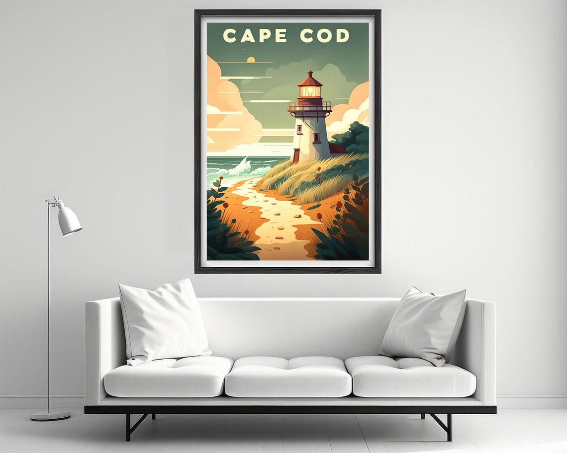 Cape Cod Lighthouse Ocean Dunes Beach Sunset Vintage Travel Poster - Image 2