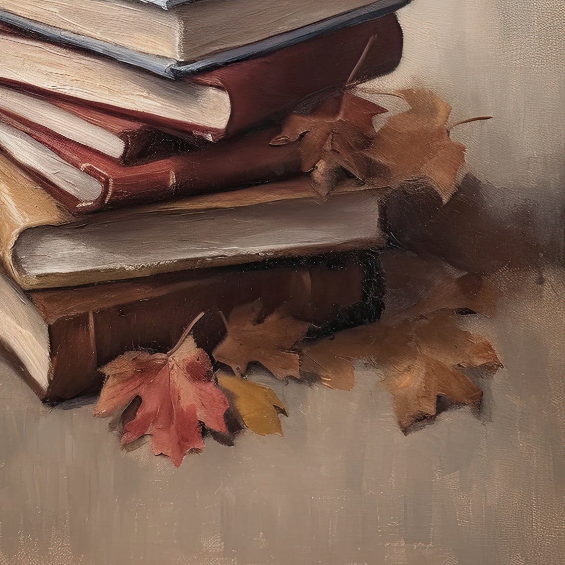 Stack of Vintage Books Autumn Leaves Cozy Fall Reading Poster - Image 3
