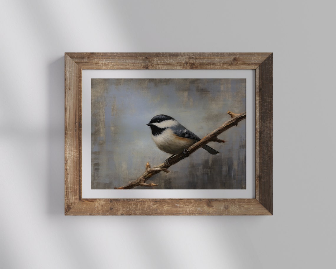 Black-Capped Chickadee Perched On Branch Vintage Bird Painting Poster - Image 2