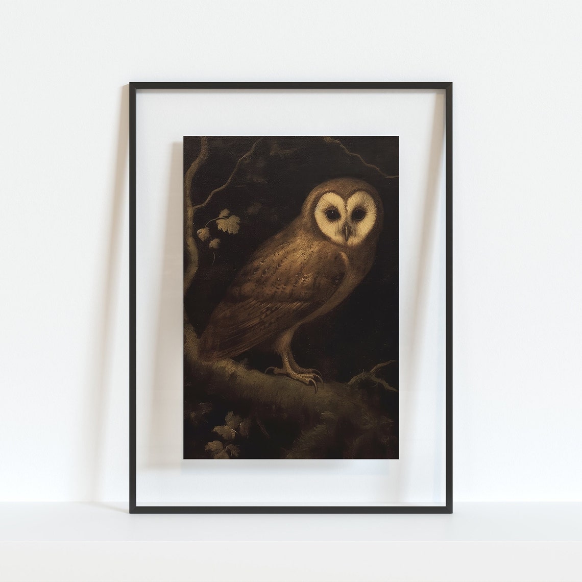Barn Owl Perched at Night Moody Dark Vintage Wildlife Poster - Image 3