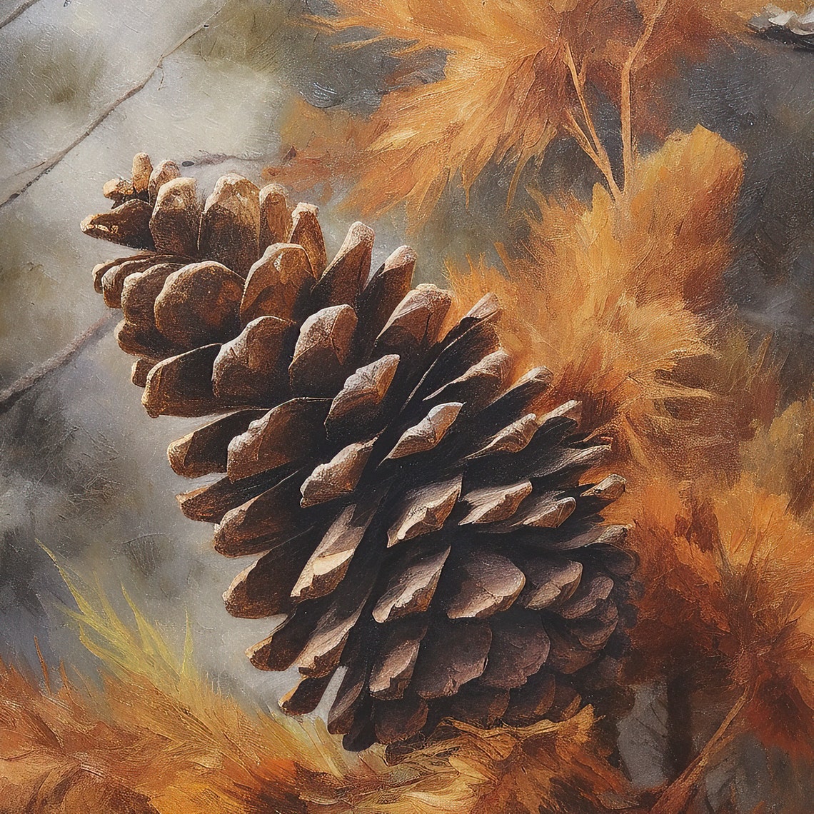 Pine Cones Golden Autumn Foliage Vintage Nature Still Life Poster - Image 3