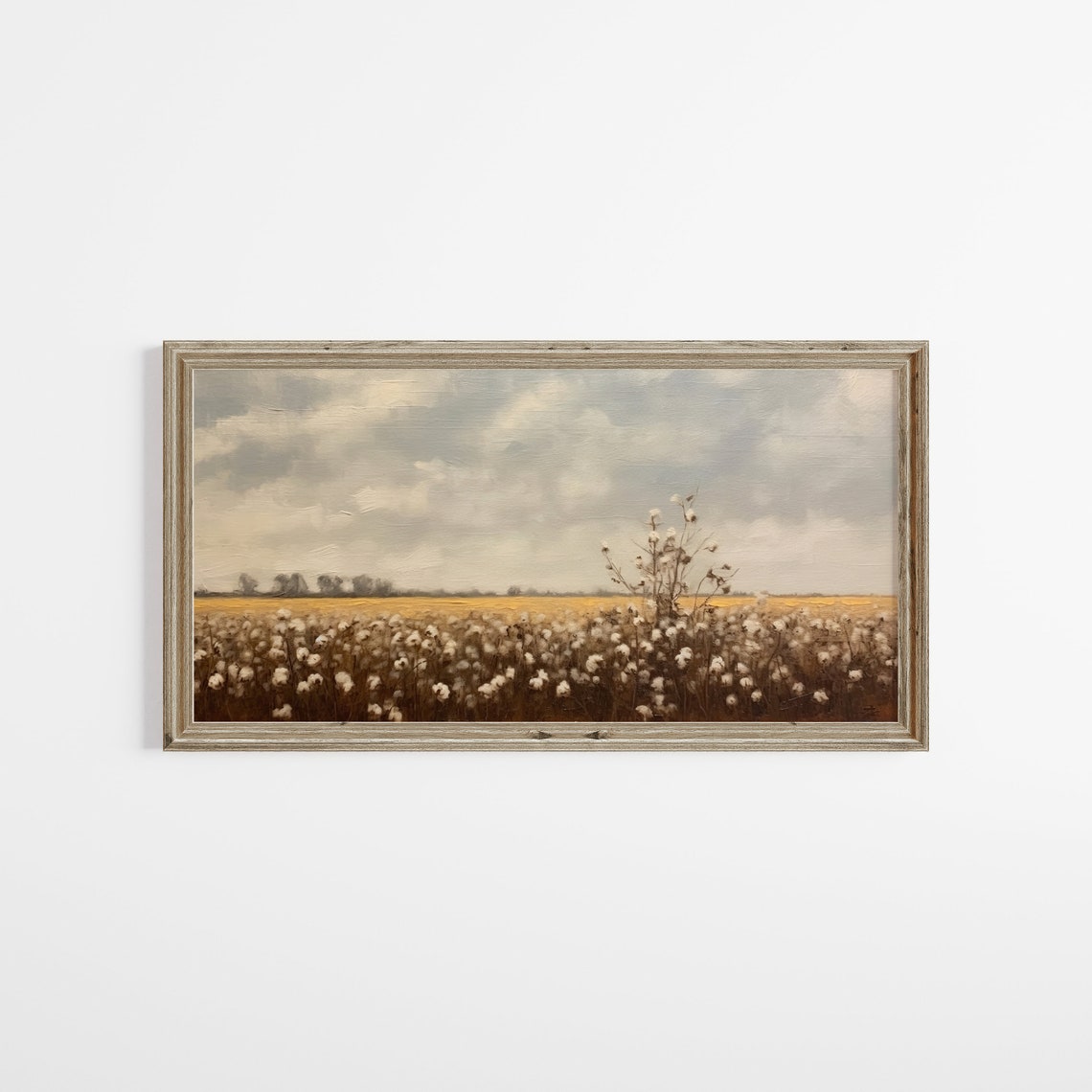 Panoramic Cotton Field At Golden Hour Under Cloudy Sky Vintage Poster - Image 2
