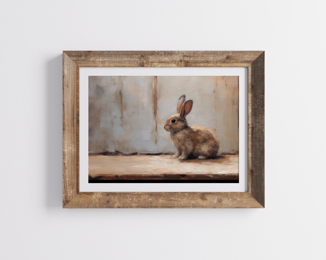 Vintage Rabbit Print Rustic Vintage Rabbit Print Neutral Wall Print Easter Animal Nursery Wall Print Moody Rabbit Wall Print - Image 2