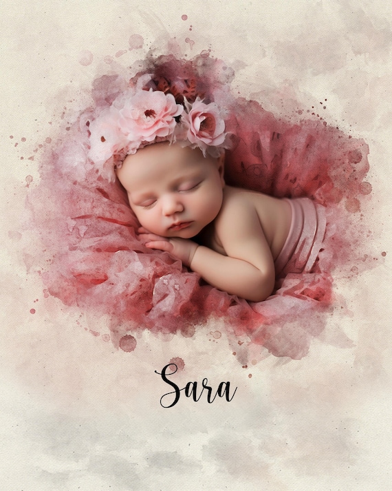 Watercolor Custom Newborn Baby Portrait Art Print