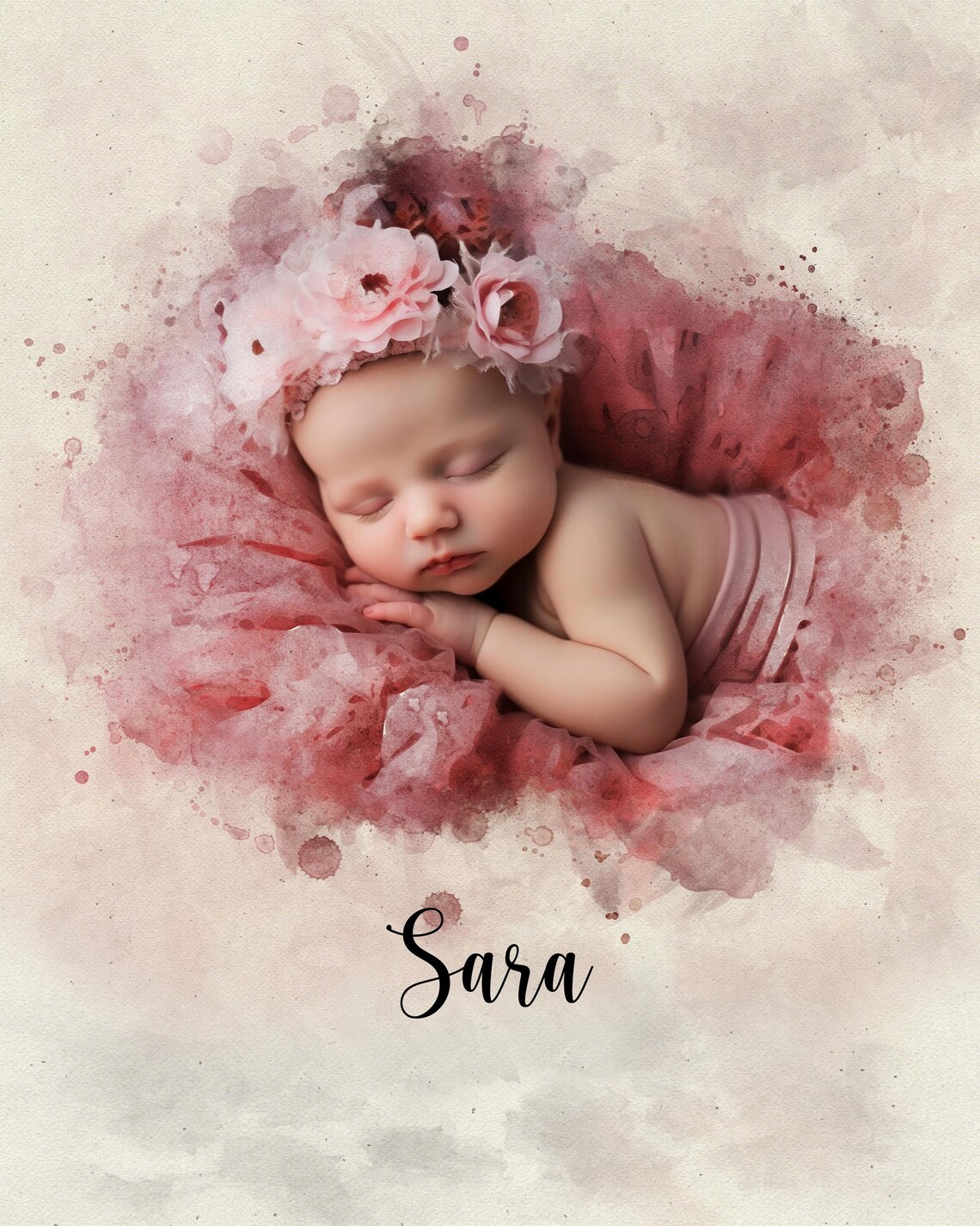 Watercolor Custom Newborn Baby Portrait Art Print