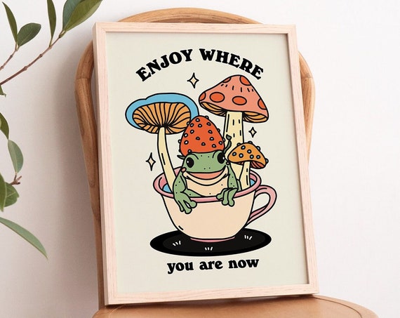Cute Mushroom Cottagecore Print Cute Frog Prints Quote Retro Wall Decor Large Art Prints