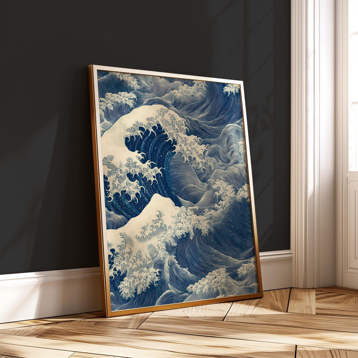 Hokusai Style Great Wave Classic Japanese Woodblock Ocean Poster