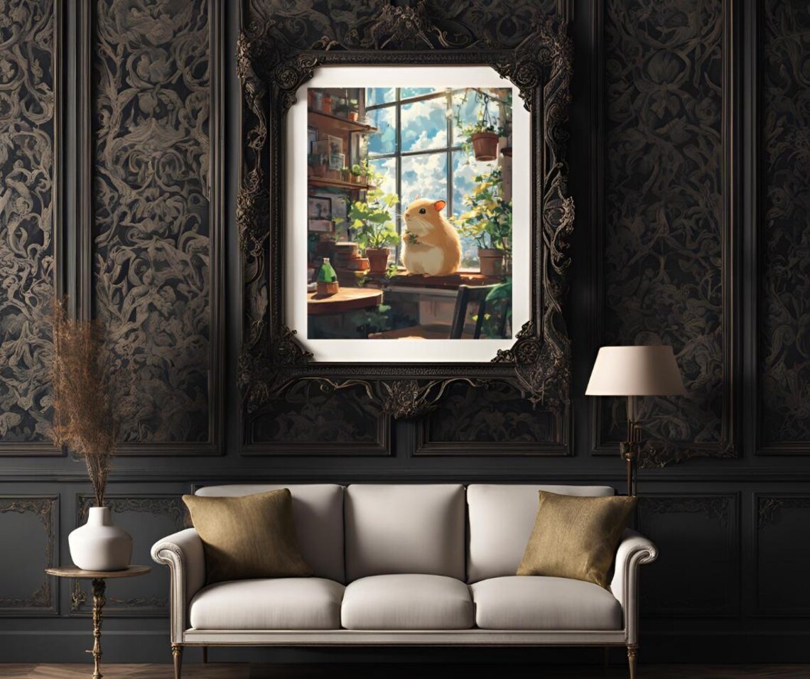 Cozy Hamster Botanical Window Sunny Anime Style Animal Art Poster - Image 3