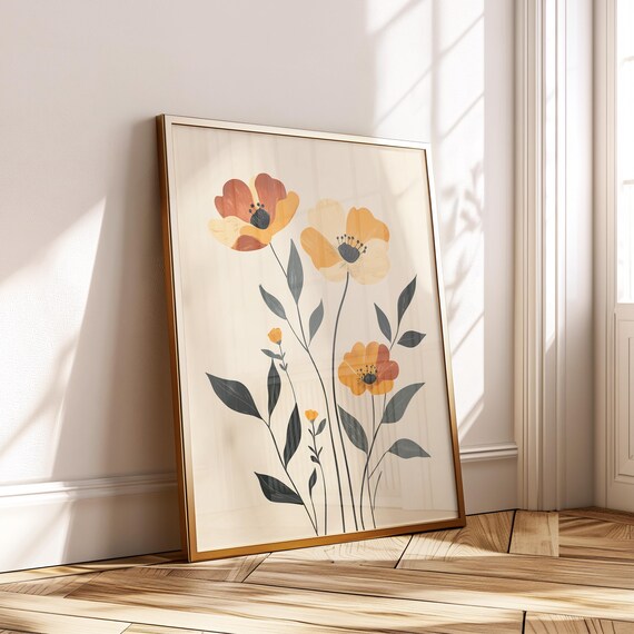 Bold Boho Floral Poppies Vibrant Orange Yellow Warm Tones Wall Art