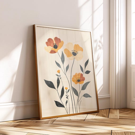 Bold Boho Floral Wall Art Vibrant Poster Warm Tones