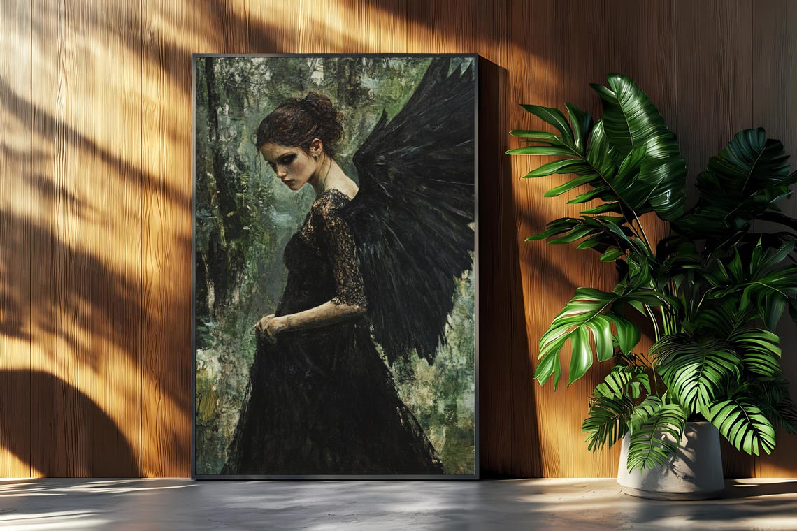 Dark Angel Art Gothic Woman With Black Wings Dramatic Fantasy Wall Art Gift For Her - Image 4
