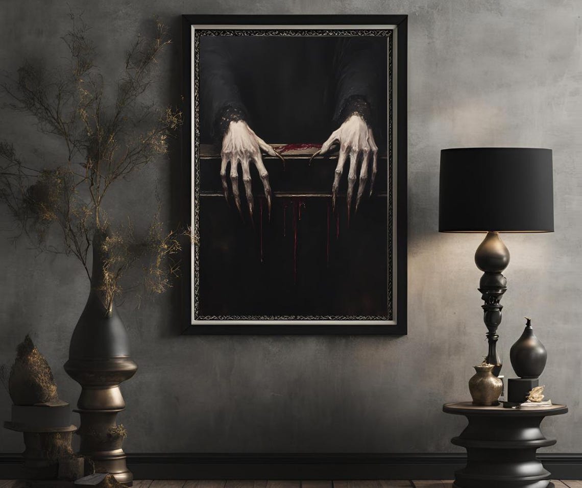Vampire Clawed Hands Gripping Coffin Edge Dripping Blood Poster - Image 2