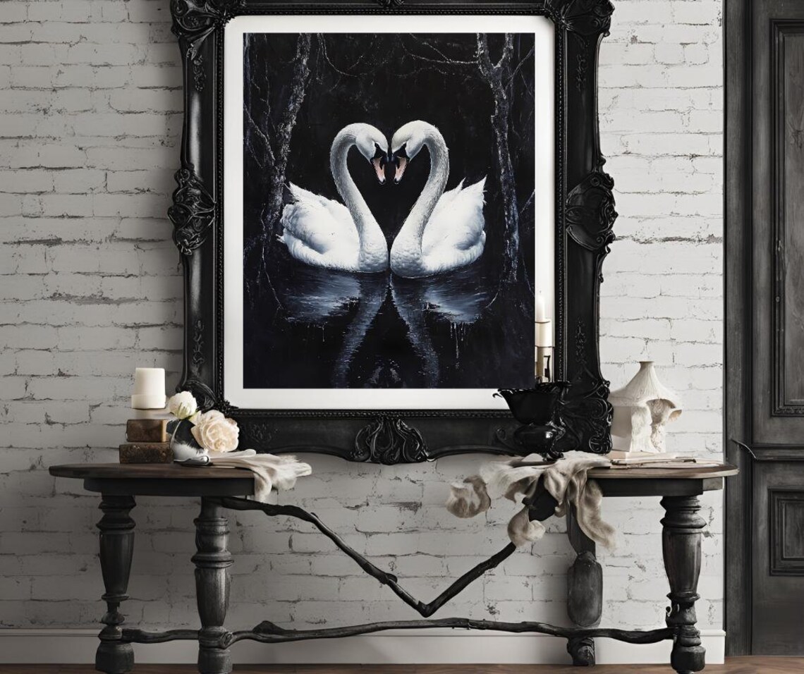 Swan Wall Art Swan Painting Print Vintage Antique Swan Print Extra Large Wall Art Dark Aesthetics Art Dark Oil Painting Dark Academia - Image 4