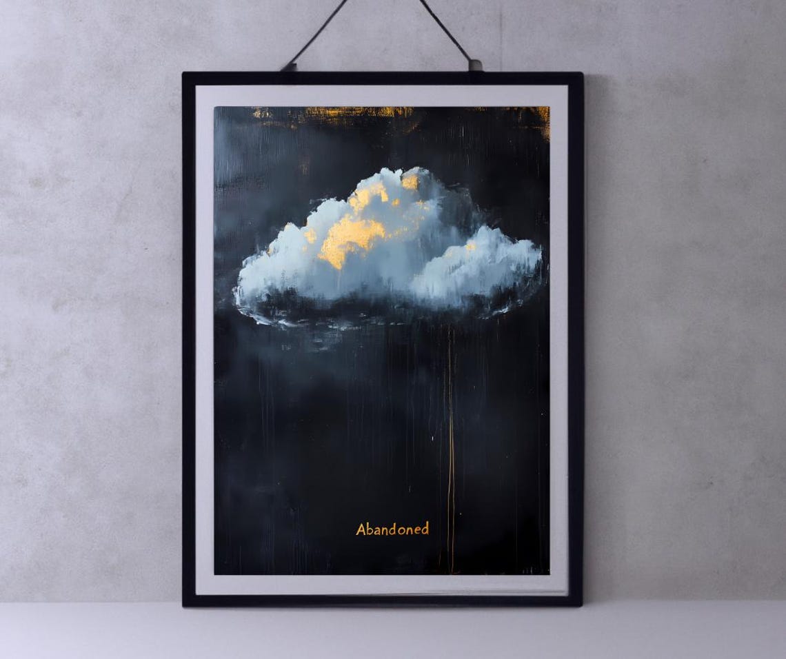 Moody Dark Cloud With Gold Accents Abandoned Word Art Poster