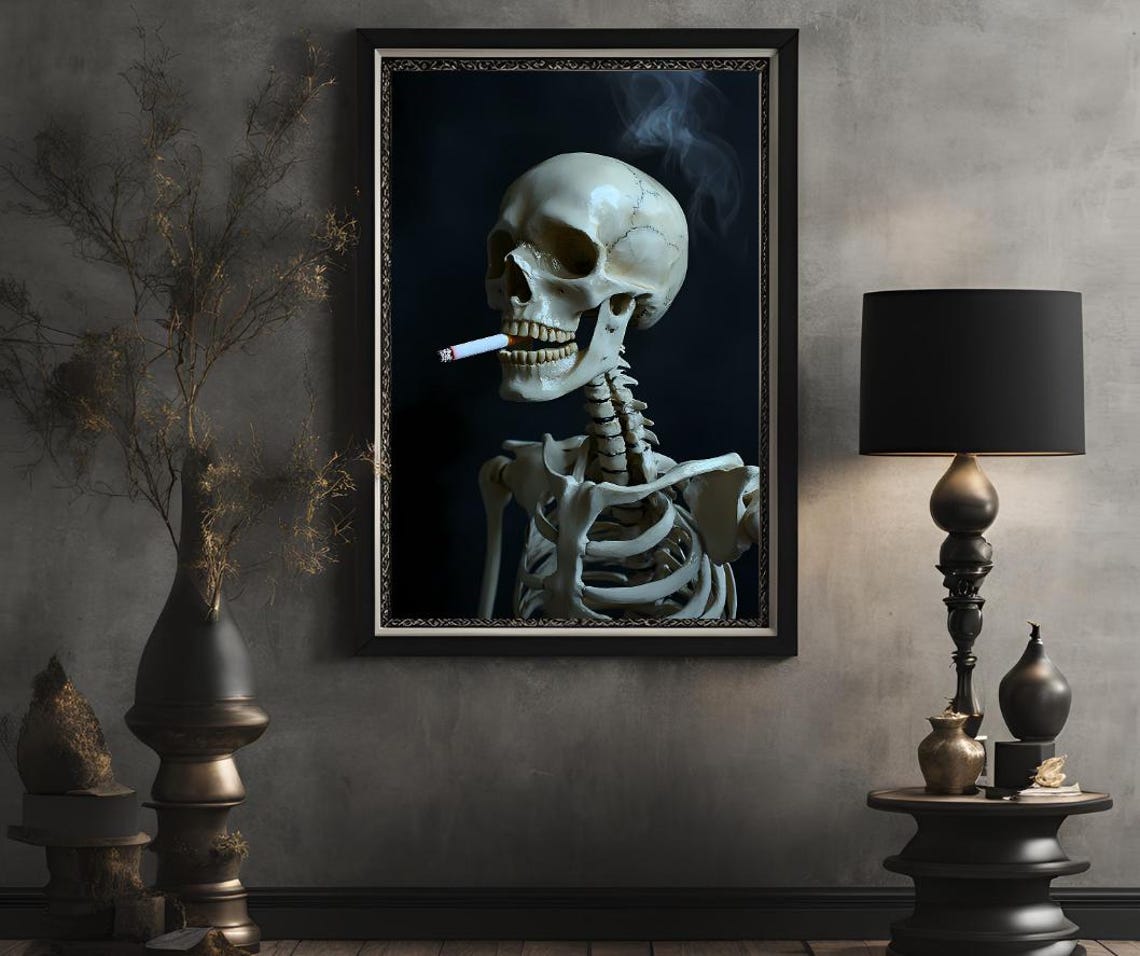 Van Gogh Print Skull Of A Skeleton With Burning Cigarette Moody Dark Academia Print Dark Wall Art Skull Art Print Gothic Wall Art - Image 2